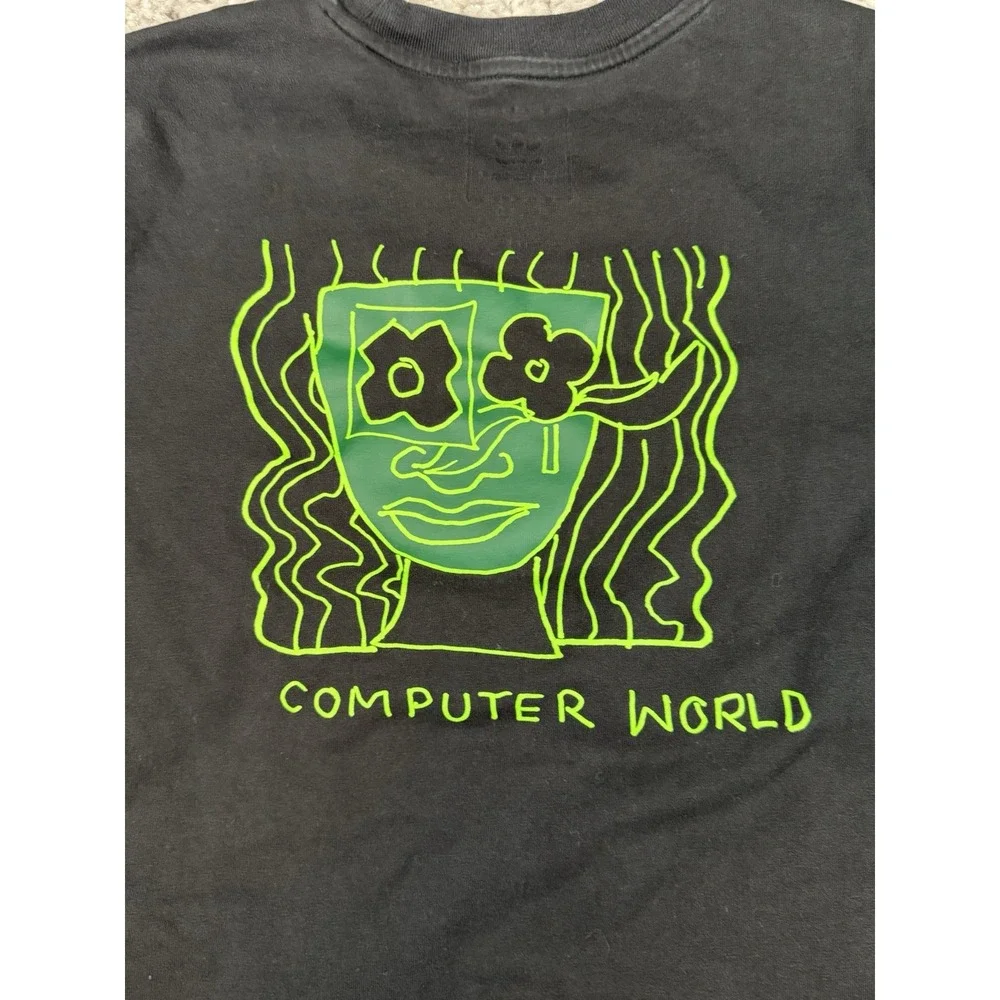 Adidas Mark Gonzales Shmoofoil Computer World T-Shirt‎ Size Small Black & Green